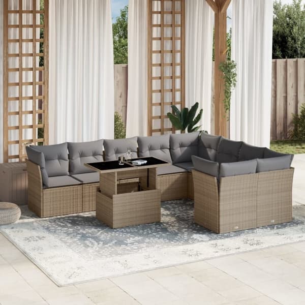vidaXL sofasæt til haven 10 dele med hynder polyrattan beige
