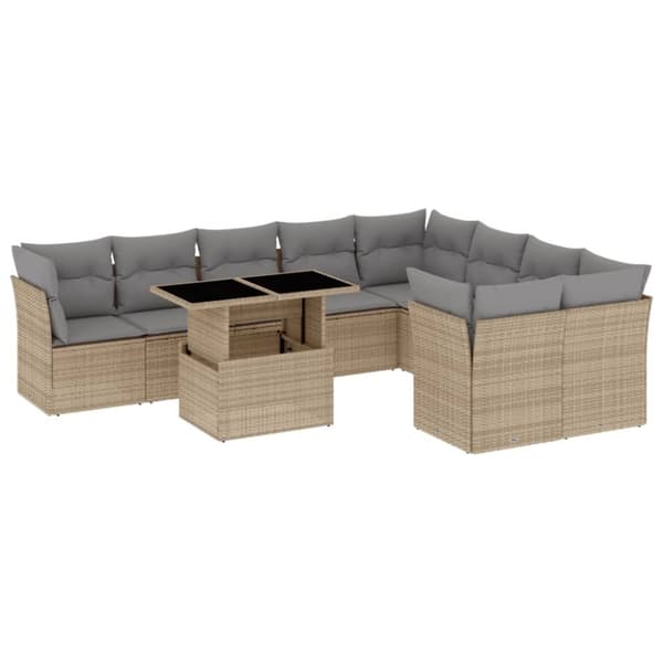 vidaXL sofasæt til haven 10 dele med hynder polyrattan beige