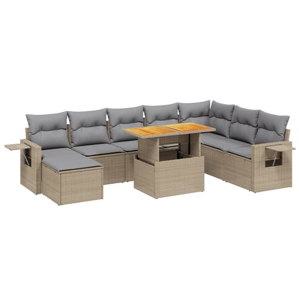 vidaXL sofasæt til haven 9 dele med hynder polyrattan beige
