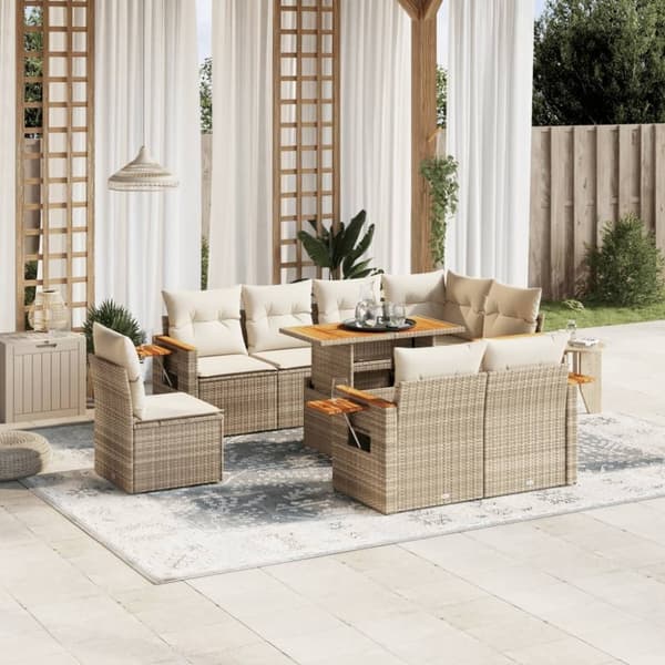 vidaXL sofasæt til haven 9 dele med hynder polyrattan beige