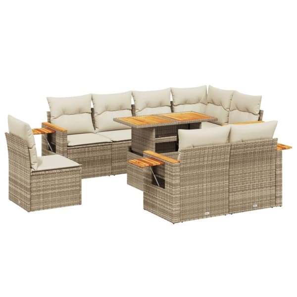 vidaXL sofasæt til haven 9 dele med hynder polyrattan beige