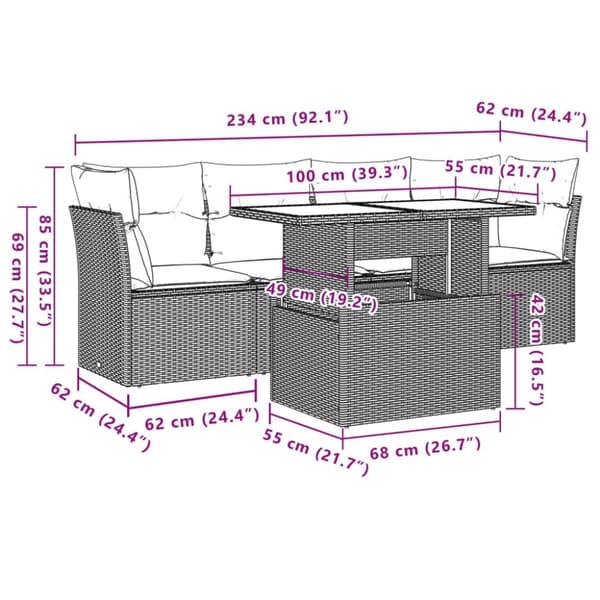vidaXL sofasæt til haven 5 dele med hynder polyrattan beige