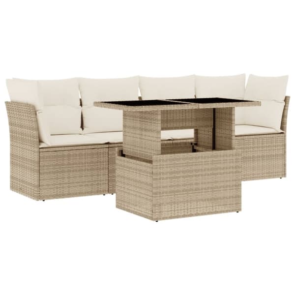 vidaXL sofasæt til haven 5 dele med hynder polyrattan beige