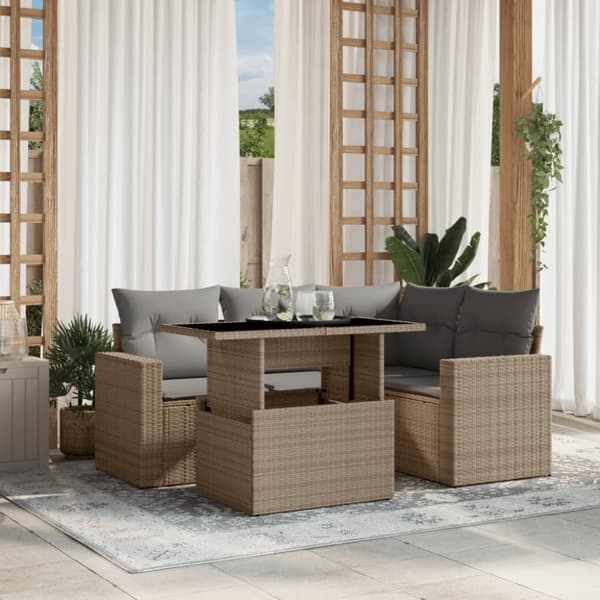vidaXL sofasæt til haven 5 dele med hynder polyrattan beige