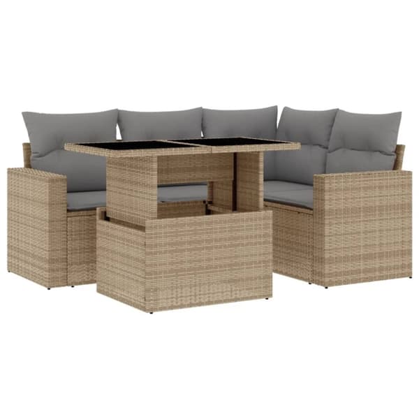 vidaXL sofasæt til haven 5 dele med hynder polyrattan beige