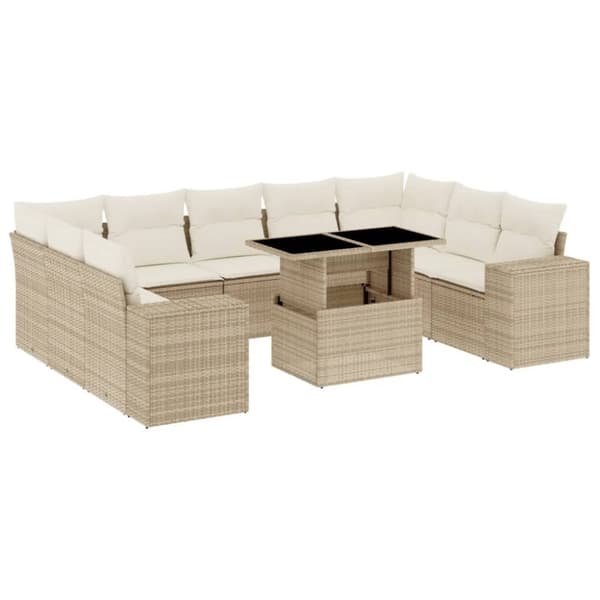 vidaXL sofasæt til haven 10 dele med hynder polyrattan beige