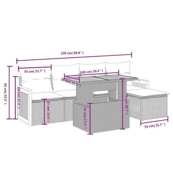 vidaXL 6-osainen Puutarhasohvasarja tyynyillä beige polyrottinki
