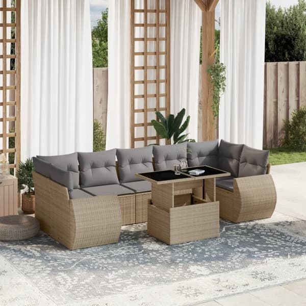vidaXL sofasæt til haven 8 dele med hynder polyrattan beige
