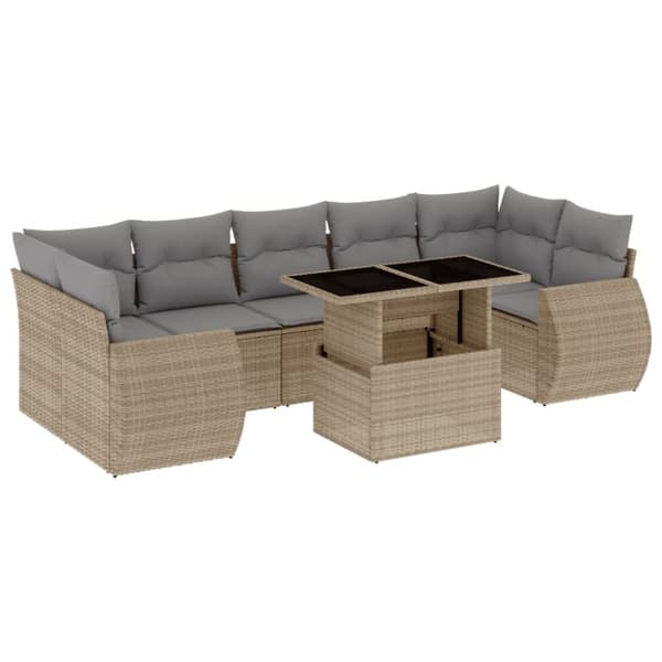 vidaXL sofasæt til haven 8 dele med hynder polyrattan beige