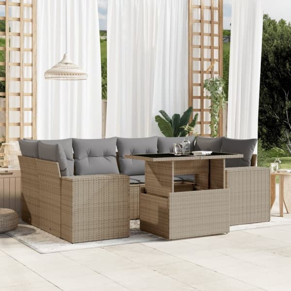 vidaXL sofasæt til haven 7 dele med hynder polyrattan beige