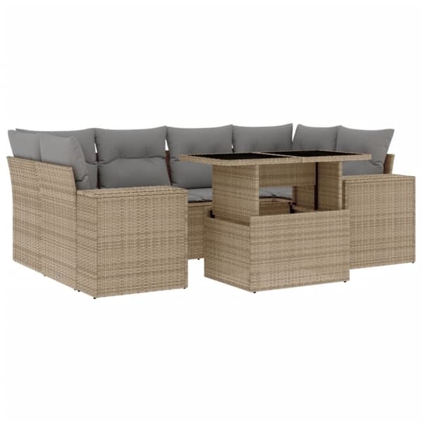vidaXL sofasæt til haven 7 dele med hynder polyrattan beige