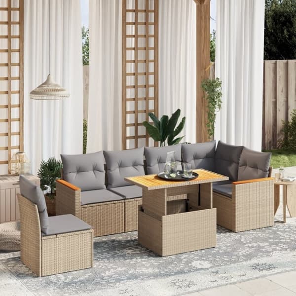 vidaXL sofasæt til haven 7 dele med hynder polyrattan beige