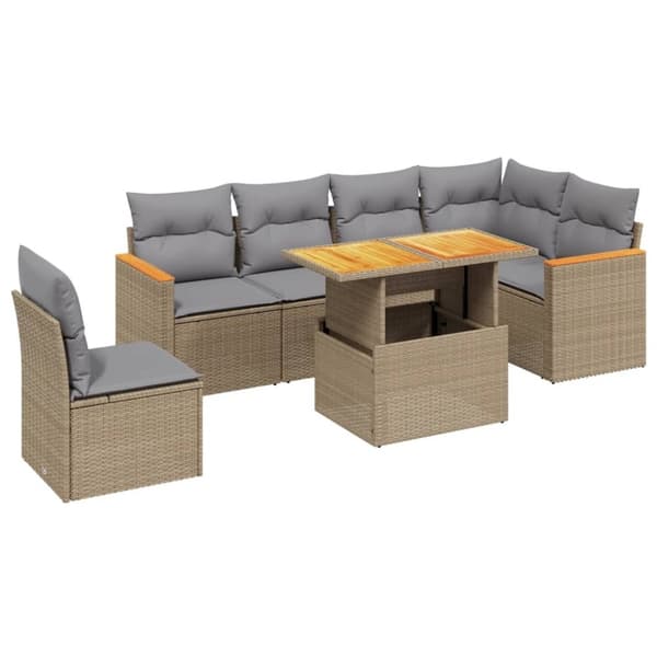 vidaXL sofasæt til haven 7 dele med hynder polyrattan beige