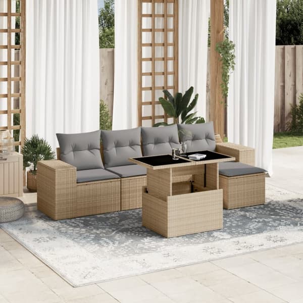 vidaXL sofasæt til haven 6 dele med hynder polyrattan beige