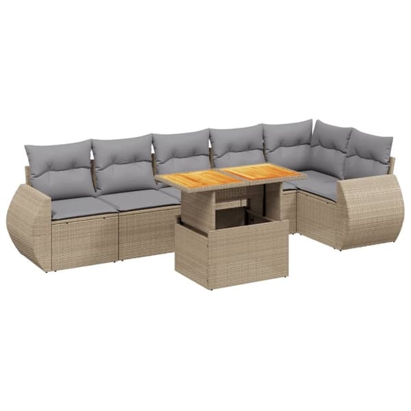 vidaXL sofasæt til haven 7 dele med hynder polyrattan beige
