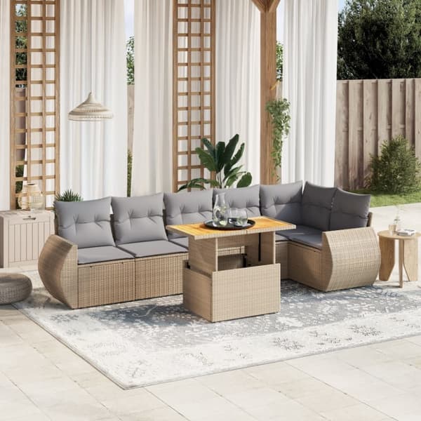 vidaXL sofasæt til haven 7 dele med hynder polyrattan beige