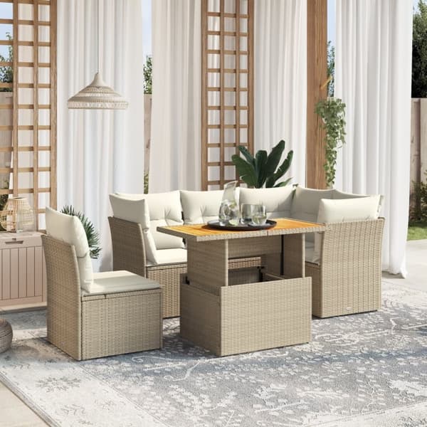 vidaXL sofasæt til haven 5 dele med hynder polyrattan beige