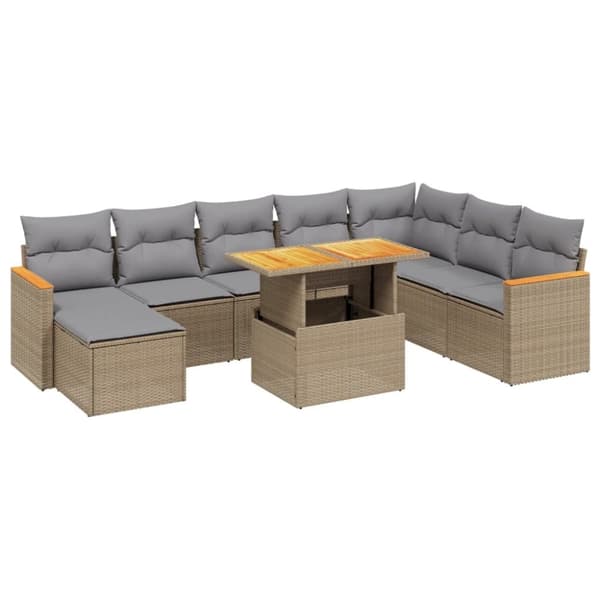 vidaXL sofasæt til haven 9 dele med hynder polyrattan beige