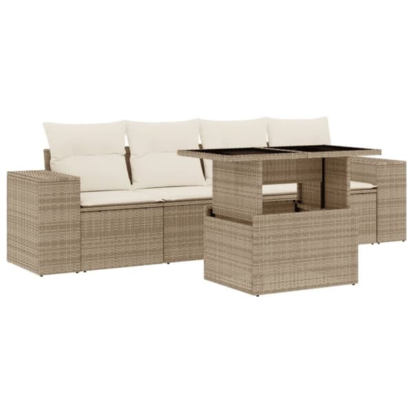 vidaXL sofasæt til haven 5 dele med hynder polyrattan beige