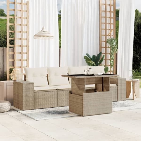 vidaXL sofasæt til haven 5 dele med hynder polyrattan beige