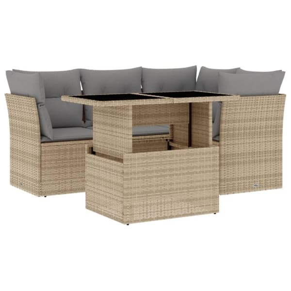 vidaXL sofasæt til haven 5 dele med hynder polyrattan beige