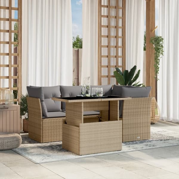 vidaXL sofasæt til haven 5 dele med hynder polyrattan beige