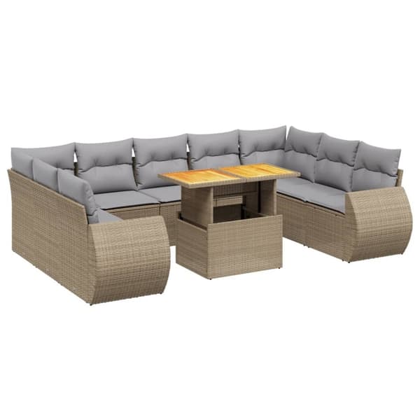vidaXL sofasæt til haven 10 dele med hynder polyrattan beige