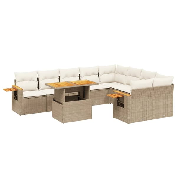 vidaXL sofasæt til haven 10 dele med hynder polyrattan beige