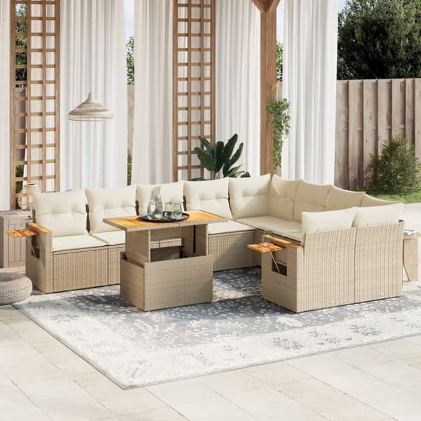 vidaXL sofasæt til haven 10 dele med hynder polyrattan beige