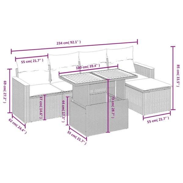 vidaXL sofasæt til haven 6 dele med hynder polyrattan beige