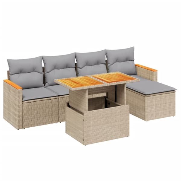 vidaXL sofasæt til haven 6 dele med hynder polyrattan beige