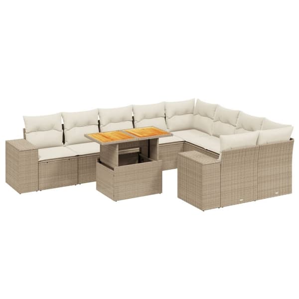 vidaXL Soffgrupp för trädgård med dynor 10 delar beige konstrotting