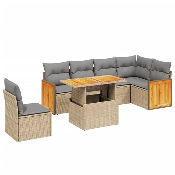 vidaXL sofasæt til haven 7 dele med hynder polyrattan beige
