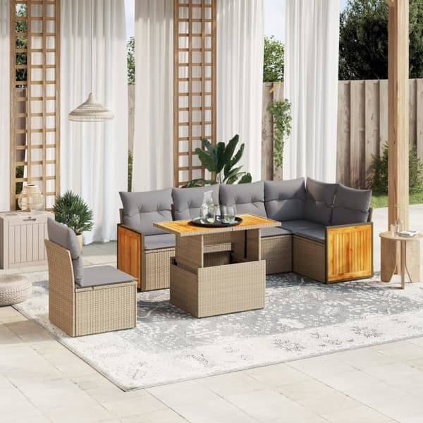 vidaXL sofasæt til haven 7 dele med hynder polyrattan beige