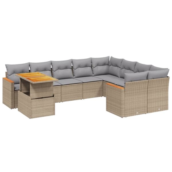 vidaXL sofasæt til haven 10 dele med hynder polyrattan beige
