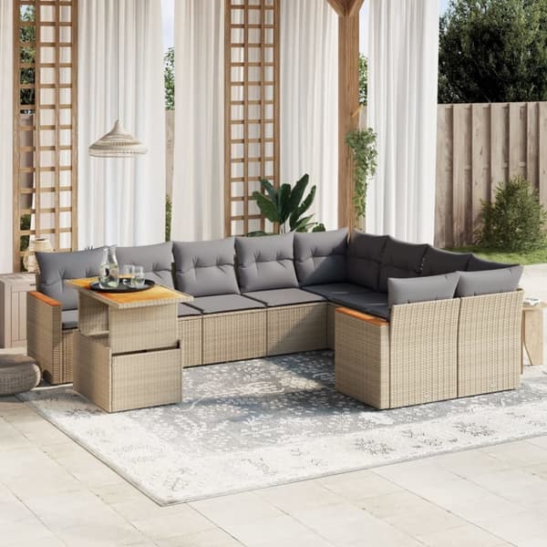 vidaXL sofasæt til haven 10 dele med hynder polyrattan beige