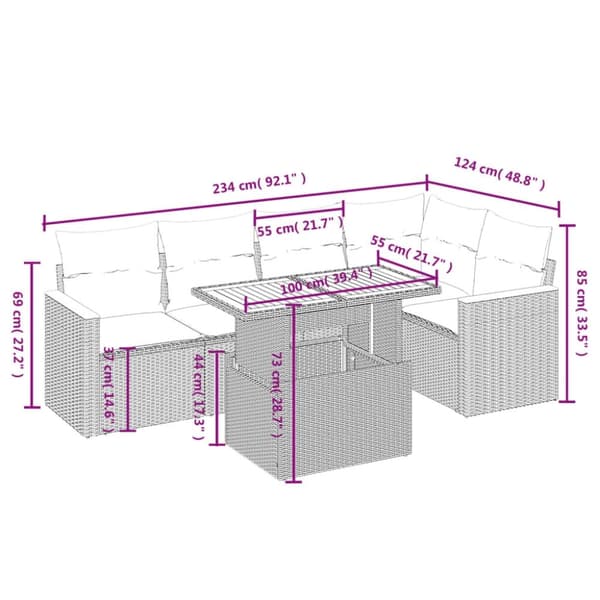 vidaXL sofasæt til haven 6 dele med hynder polyrattan beige