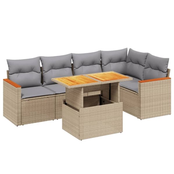 vidaXL sofasæt til haven 6 dele med hynder polyrattan beige