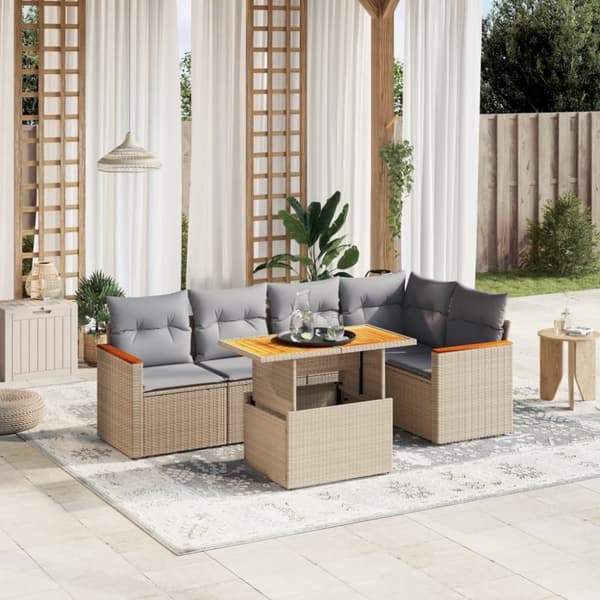 vidaXL sofasæt til haven 6 dele med hynder polyrattan beige