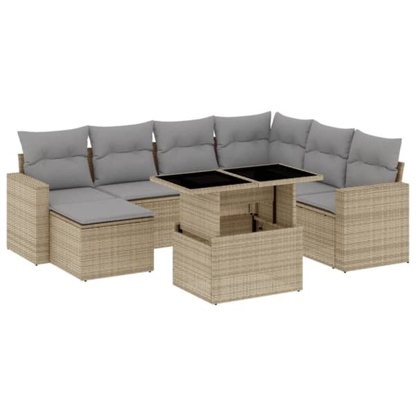 vidaXL sofasæt til haven 8 dele med hynder polyrattan beige