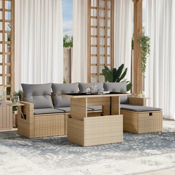 vidaXL sofasæt til haven 6 dele med hynder polyrattan beige