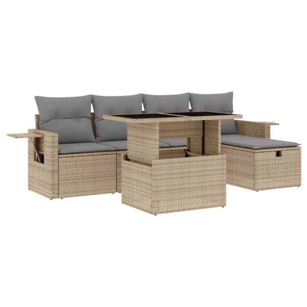 vidaXL sofasæt til haven 6 dele med hynder polyrattan beige