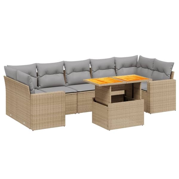 vidaXL sofasæt til haven 8 dele med hynder polyrattan beige