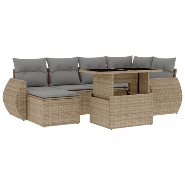 vidaXL sofasæt til haven 7 dele med hynder polyrattan beige
