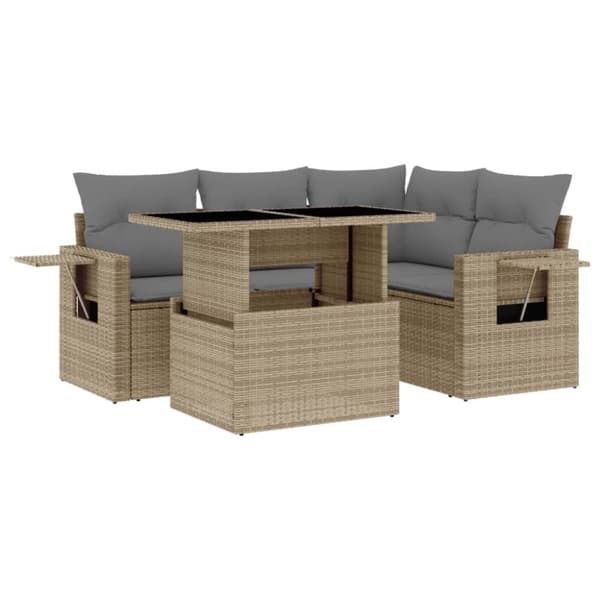 vidaXL Soffgrupp för trädgården med dynor 5 delar beige konstrotting