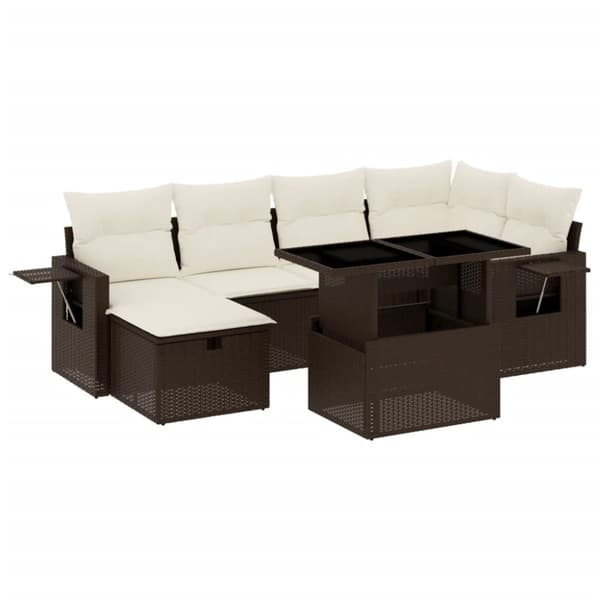 vidaXL sofasæt til haven 7 dele med hynder polyrattan brun
