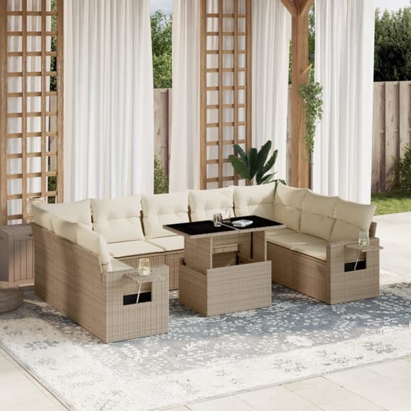 vidaXL sofasæt til haven 10 dele med hynder polyrattan beige