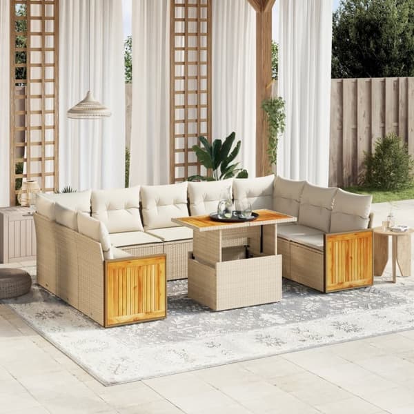 vidaXL sofasæt til haven 10 dele med hynder polyrattan beige