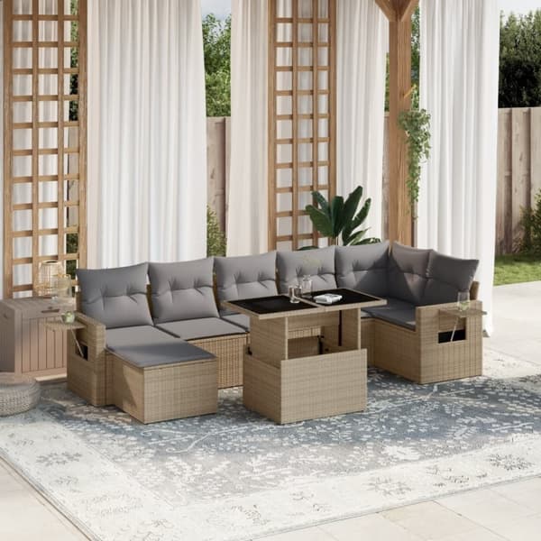 vidaXL sofasæt til haven 8 dele med hynder polyrattan beige