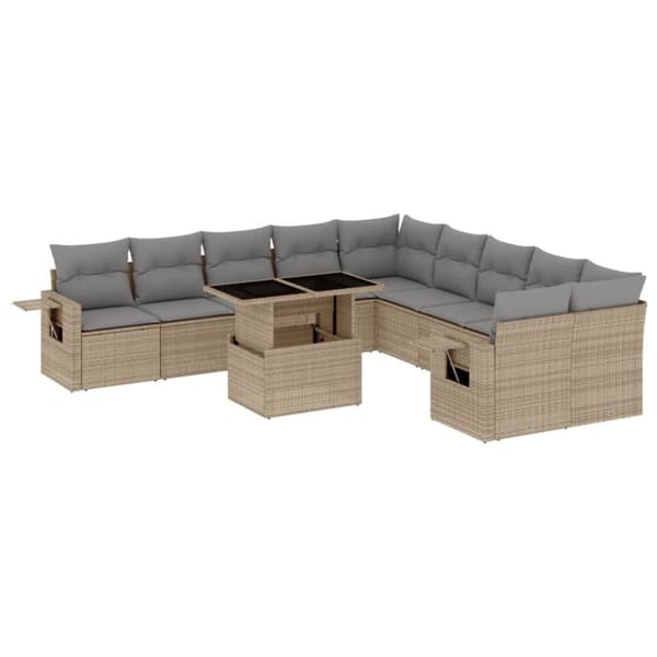 vidaXL Loungegrupp för trädgården m. dynor 11 delar beige konstrotting